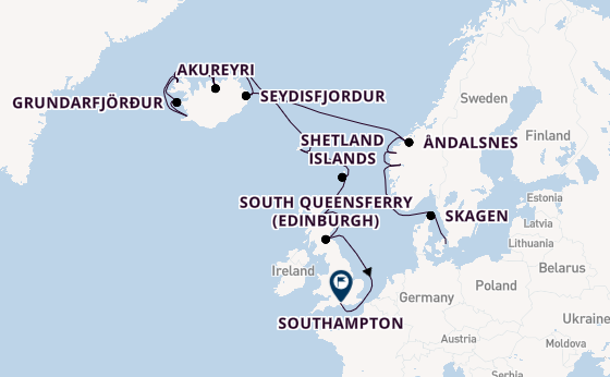 Arctic Ocean from Copenhagen, Denmark with the Caribbean Princess