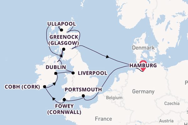 Britse Eilanden vanaf Hamburg, Duitsland met de VASCO DA GAMA