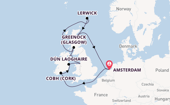 Britse Eilanden vanaf Amsterdam, Nederland met de Celebrity Eclipse