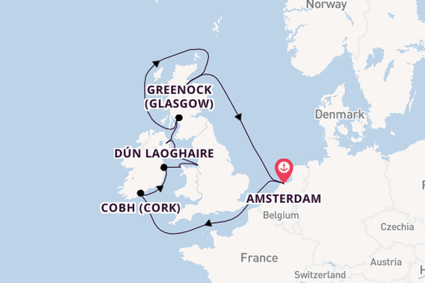 Britse Eilanden vanaf Amsterdam, Nederland met de Celebrity Eclipse