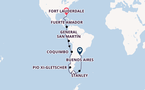 Zuid-Amerika vanaf Fort Lauderdale, Verenigde Staten met de Oosterdam