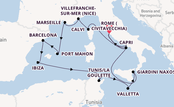 Western Mediterranean from Rome (Civitavecchia), Italy with the EXPLORA I