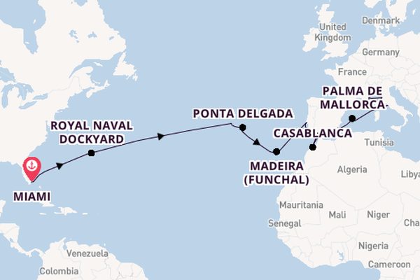 Transatlantic from Miami, Florida, USA with the Seven Seas Splendor