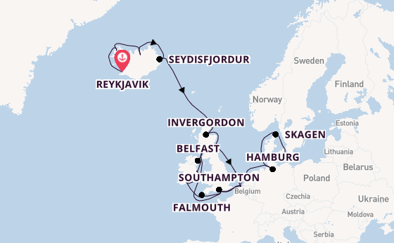 British Isles from Reykjavik, Iceland with the Regal Princess