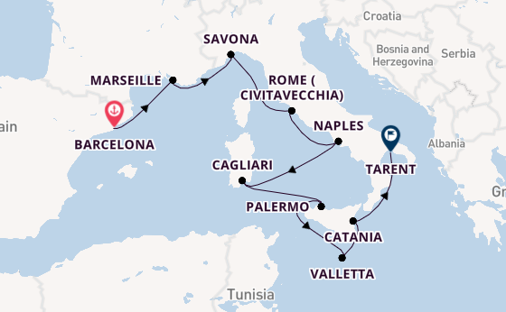 Western Mediterranean from Barcelona, Spain with the Costa Serena