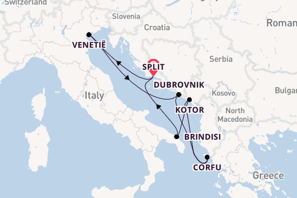 Oostelijke Middellandse Zee vanaf Split, Kroatië met de MSC Armonia