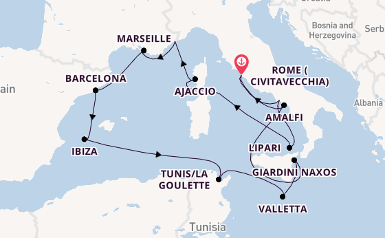 Western Mediterranean from Rome (Civitavecchia), Italy with the EXPLORA I