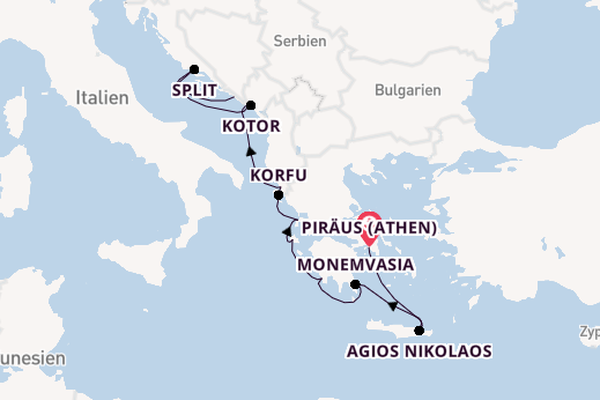 Östliches Mittelmeer ab Piräus (Athen), Griechenland auf der EUROPA 2
