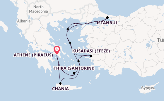 Oostelijke Middellandse Zee vanaf Athene (Piraeus), Griekenland met de Rhapsody of the Seas
