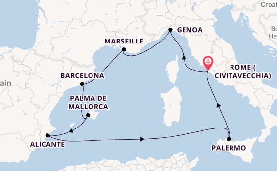 Western Mediterranean from Rome (Civitavecchia), Italy with the Costa Toscana
