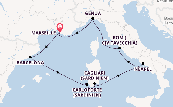 Westliches Mittelmeer ab Marseille, Frankreich auf der Costa Smeralda