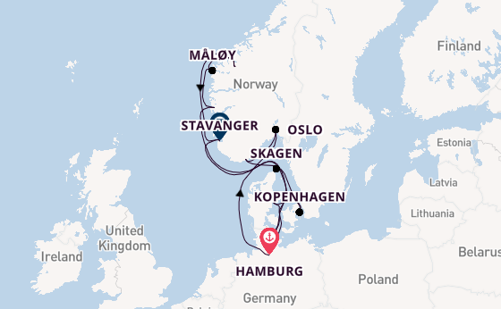 Noorwegen vanaf Hamburg, Duitsland met AIDAnova