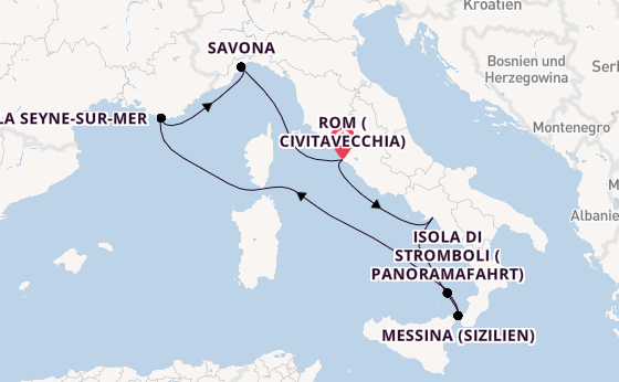 Westliches Mittelmeer ab Civitavecchia (Rom), Italien auf der Costa Fascinosa