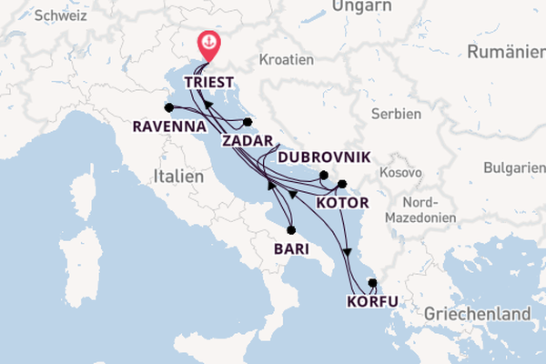 Mittelmeer ab Triest, Italien auf der Mein Schiff 6