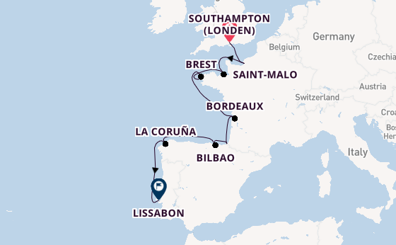 Verenigd Koninkrijk vanaf Southampton (Londen), Engeland met de Seven Seas Mariner