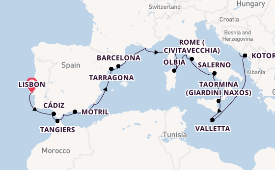 Mediterranean Sea from Lisbon, Portugal with the Seabourn Ovation 