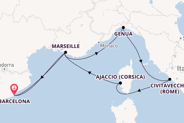 Westelijke Middellandse Zee vanaf Barcelona, Spanje met de MSC Seaview