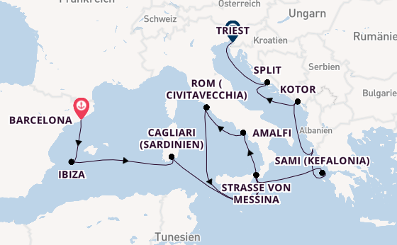 Mittelmeer ab Barcelona, Spanien auf der Queen Victoria
