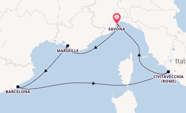 Westelijke Middellandse Zee vanaf Savona, Italië met de Costa Smeralda