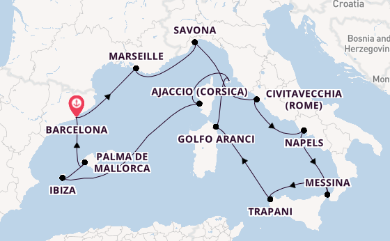 Westelijke Middellandse Zee vanaf Barcelona, Spanje met de Costa Favolosa