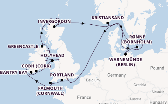 British Isles from Southampton, England with the Vista