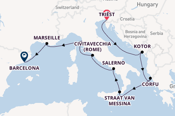 Westelijke Middellandse Zee vanaf Triëst, Italië met de Oosterdam