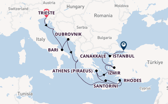 Eastern Mediterranean from Trieste, Italy with the Marina