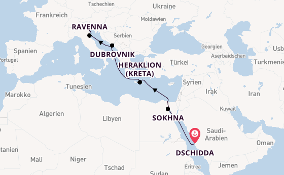 Mittelmeer ab Dschidda, Saudi-Arabien auf der Explora V