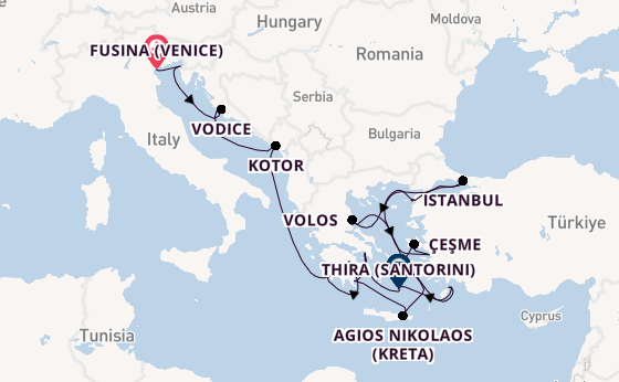 Oostelijke Middellandse Zee vanaf Fusina (Venice) met de Seabourn Ovation