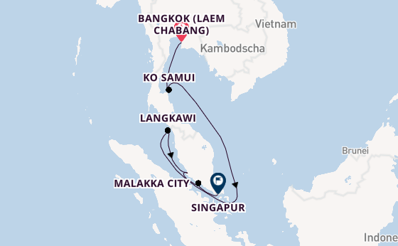 Südostasien ab Bangkok (Laem Chabang), Thailand auf der Explora III