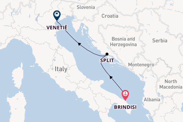 Westelijke Middellandse Zee vanaf Brindisi, Italië met de MSC Armonia