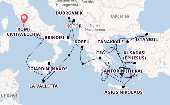 Mittelmeer ab Civitavecchia (Rom), Italien auf der Seabourn Ovation