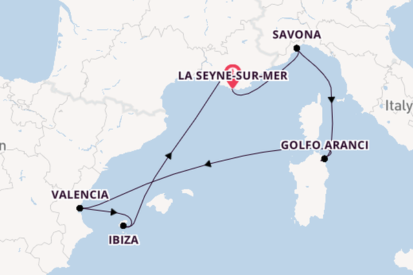 Westelijke Middellandse Zee vanaf La Seyne-sur-Mer, Frankrijk met de Costa Fascinosa
