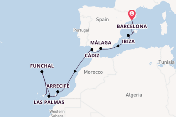 Westelijke Middellandse Zee vanaf Barcelona, Spanje met AIDAcosma