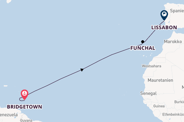 Portugal ab Bridgetown, Barbados auf der Seabourn Ovation