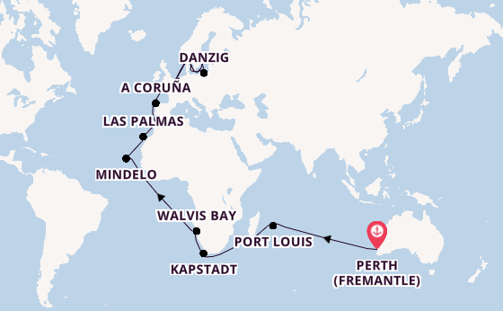 Afrika ab Perth (Fremantle), Australien auf der Crown Princess