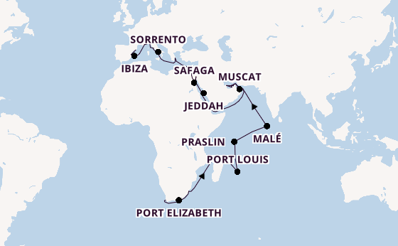 Mediterranean Sea from Cape Town, South Africa with the Seven Seas Voyager