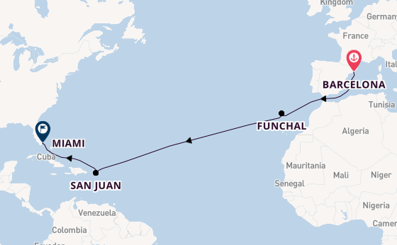 Transatlantic from Barcelona, Spain with the MSC Grandiosa