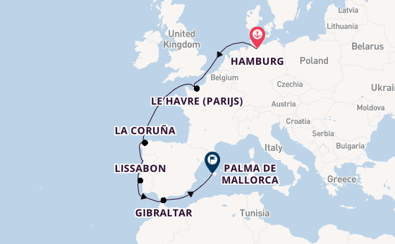 Westelijke Middellandse Zee vanaf Hamburg, Duitsland met de Mein Schiff 6