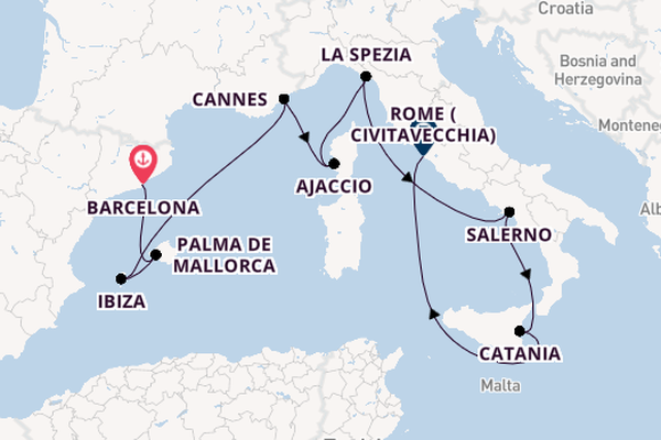 Western Mediterranean from Barcelona, Spain with the Scarlet Lady