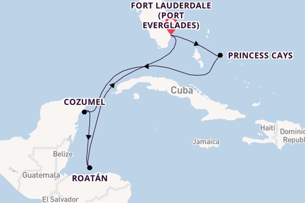 Western Caribbean from Fort Lauderdale (Port Everglades), Florida, USA with the Sun Princess