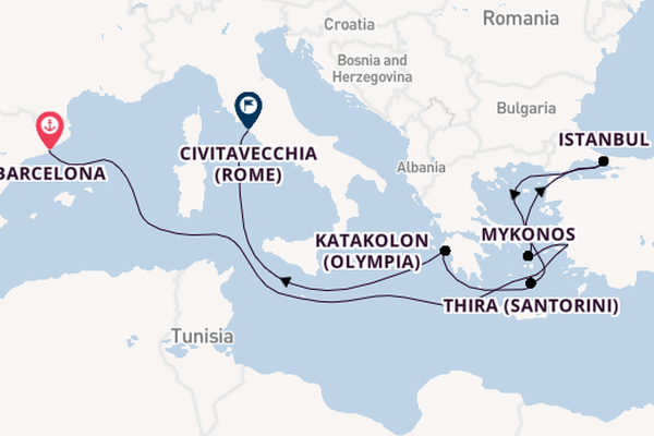 Middellandse Zee vanaf Barcelona, Spanje met de Celebrity Equinox