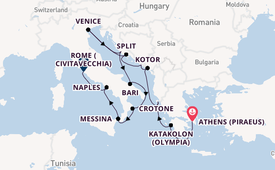 Mediterranean Sea from Athens (Piraeus), Greece with the Viking Vela