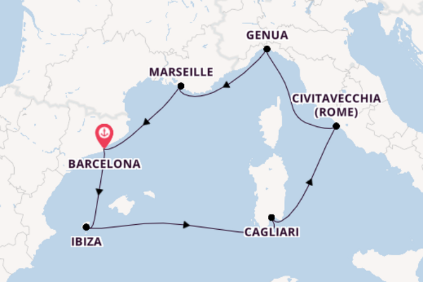 Westelijke Middellandse Zee vanaf Barcelona, Spanje met de MSC Orchestra