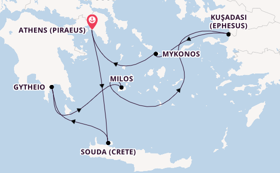 Eastern Mediterranean from Athens (Piraeus), Greece with the Silver Nova