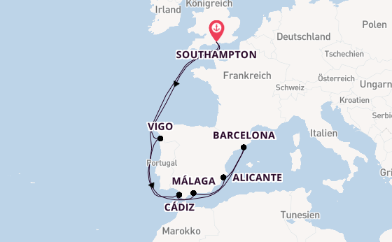Westliches Mittelmeer ab Southampton, Großbritannien auf der Arvia