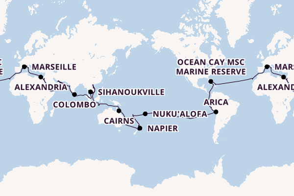 Round-the-World Trip from Rome (Civitavecchia), Italy with the MSC Magnifica