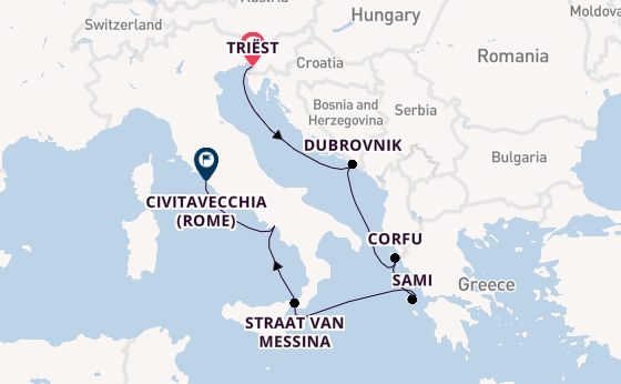 Middellandse Zee vanaf Triëst, Italië met de Queen Elizabeth