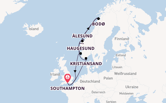 Norwegen ab Southampton, Großbritannien auf der Arcadia