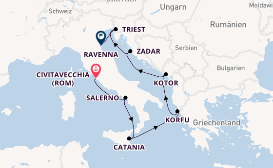 Mittelmeer ab Civitavecchia (Rom), Italien auf der Norwegian Gem